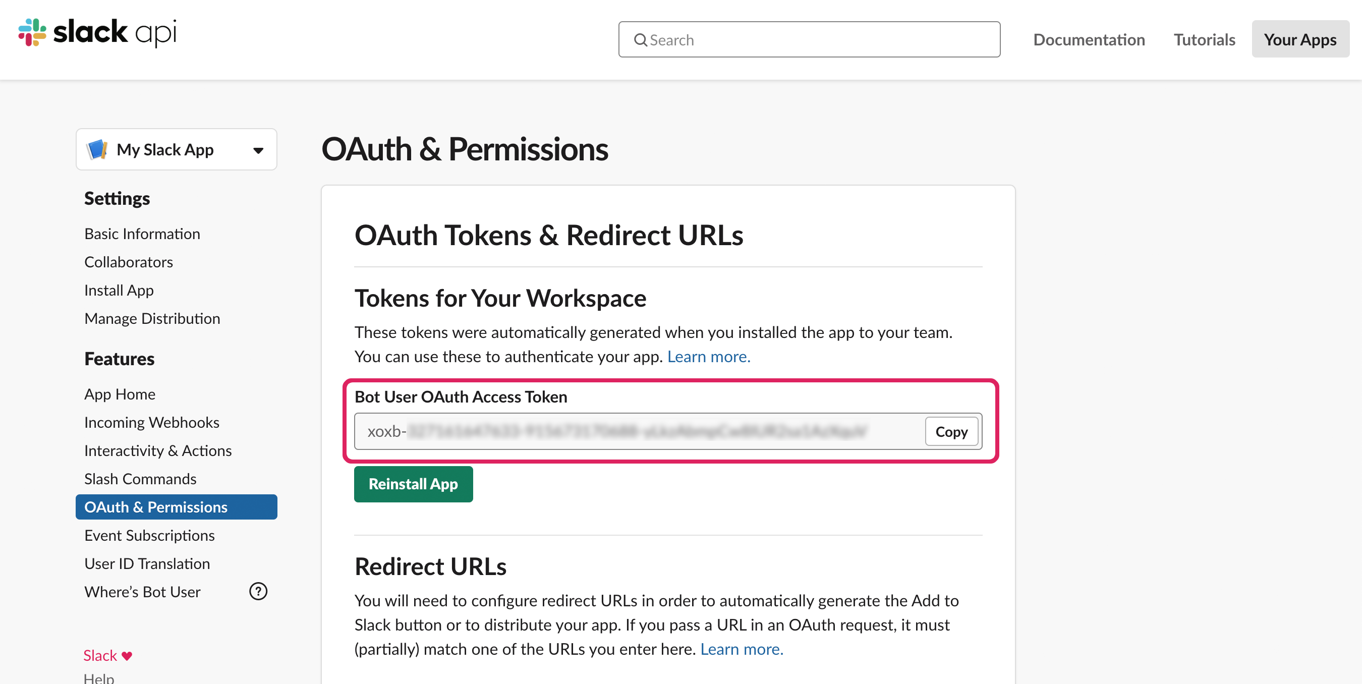 Bot OAuth Token OAuth Tokens